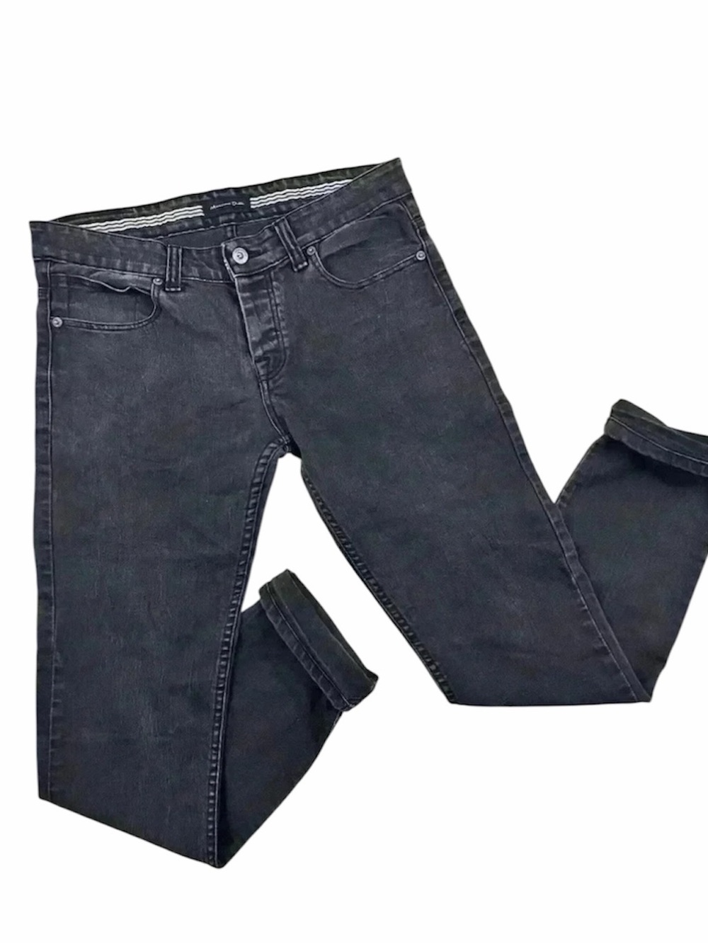 Massimo Dutti Faded Black Midrise Button‎ Fly Skinny Jeans